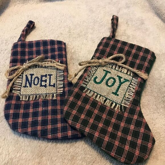 NWT Plaid Christmas Joy Mini Stocking Green Xmas Decor - Picture 13 of 16